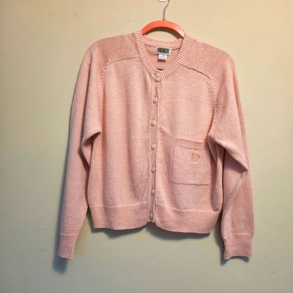 Vintage Union Bay Sweater Cardigan Sz Medium Cotton Granny Cottage Pink Academia